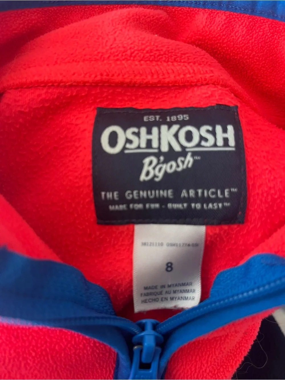 OshKosh Half-Zip Fleece Pullover. Kids Size 8.